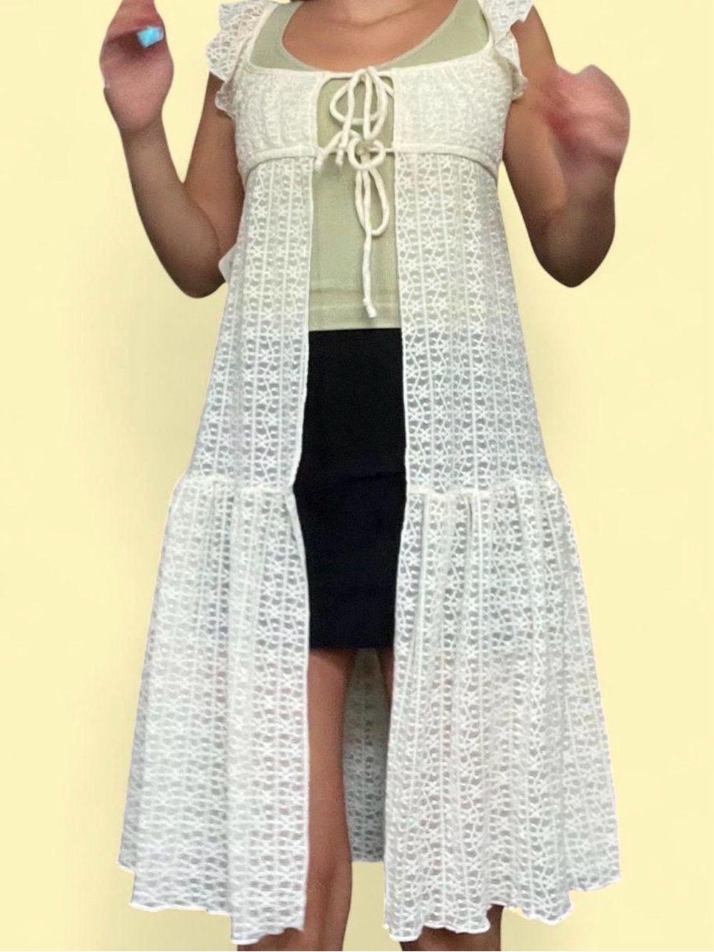 women’s White lace Overlay Dress with Tie Front